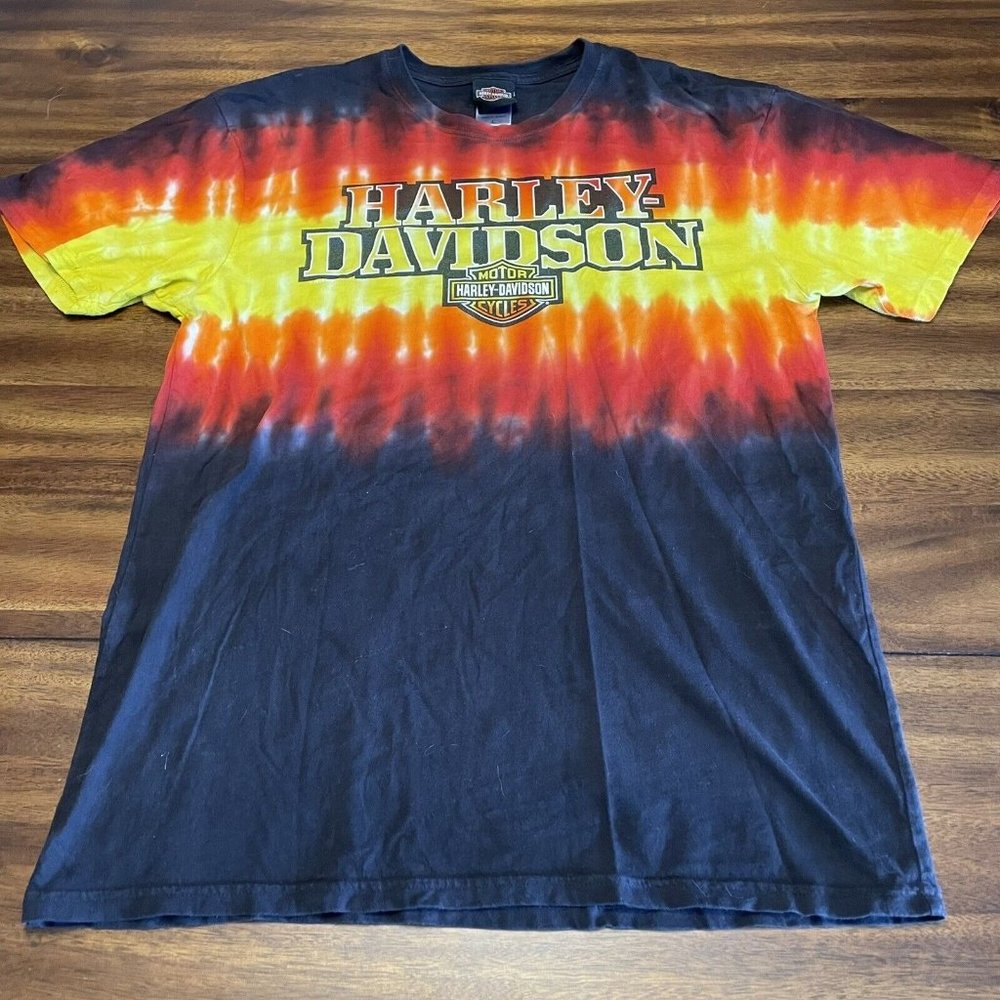 HARLEY DAVIDSON Concord, NC Fire Tie Due T-Shirt Red Black Men’s Size Large
